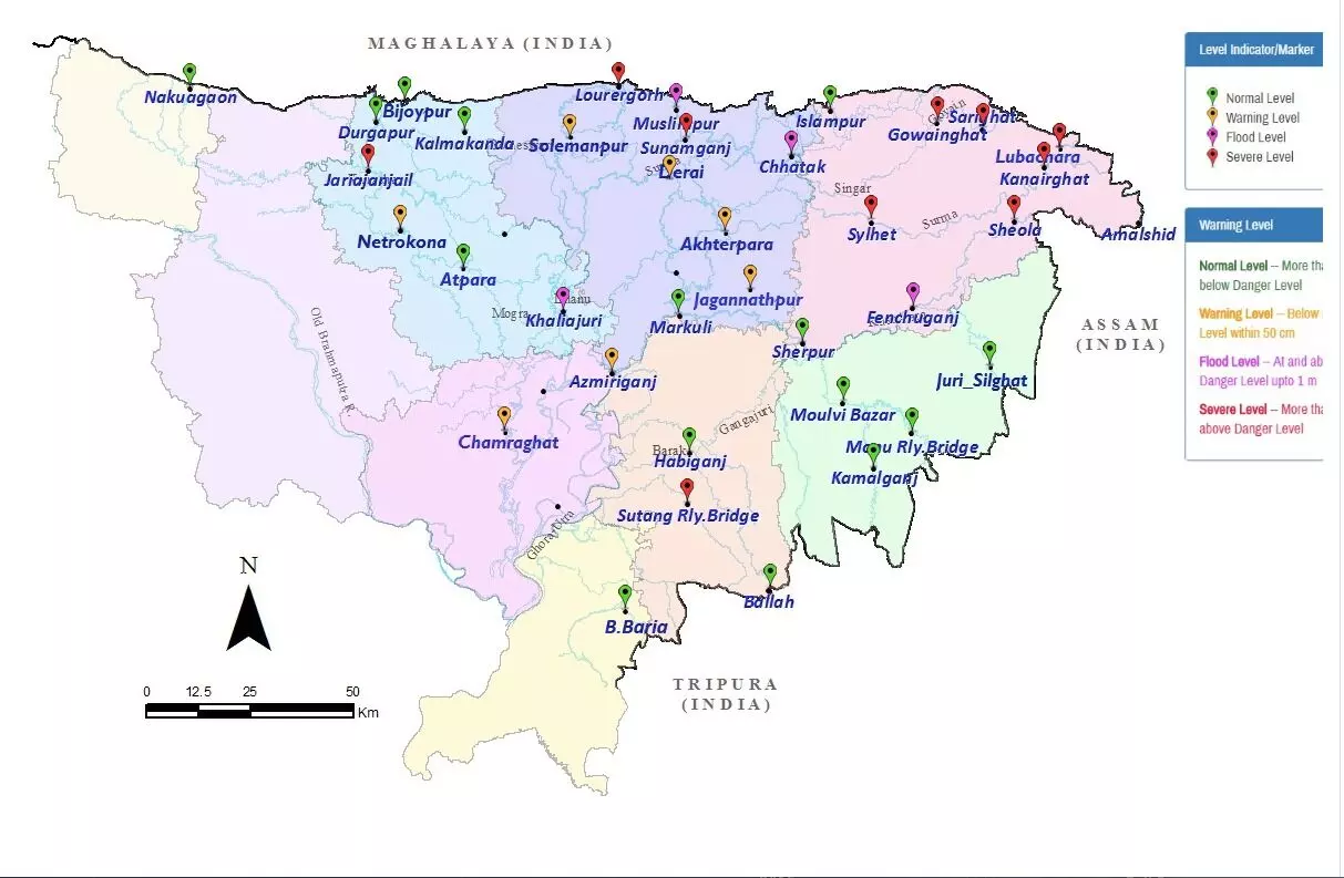 Map: Flood situation in north-east Bangladesh