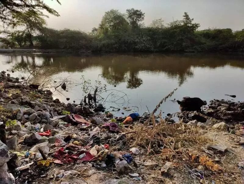  In the absence of a proper waste management system, when people just dump polythene bags and wrappers and it rains, the wastes travel down to the pond.