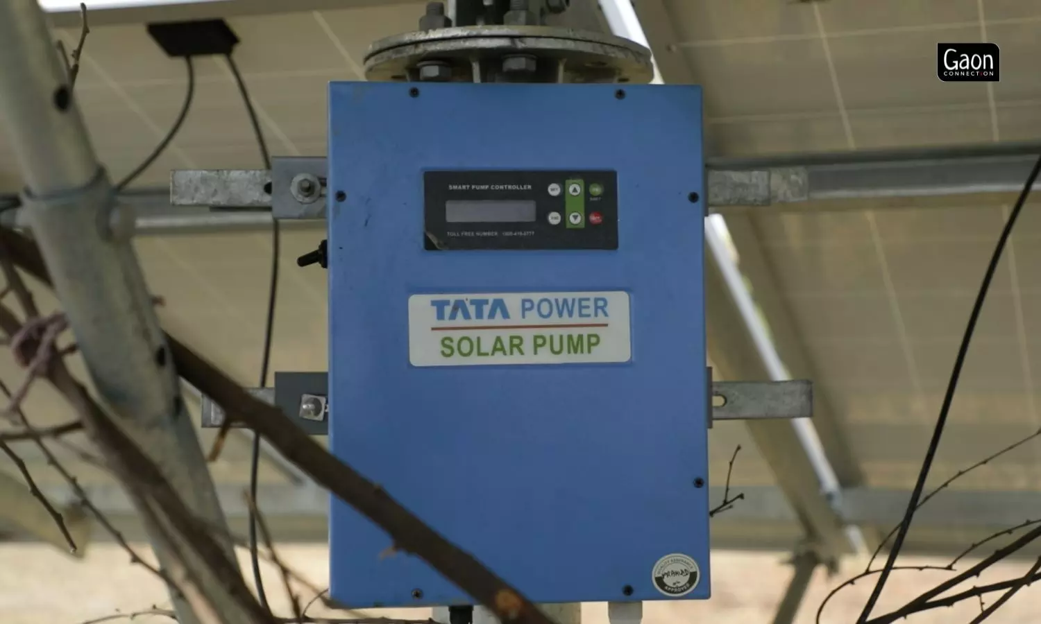 A solar meter on Laxmi Devis farm in Tindouli village, Mahoba, Uttar Pradesh.