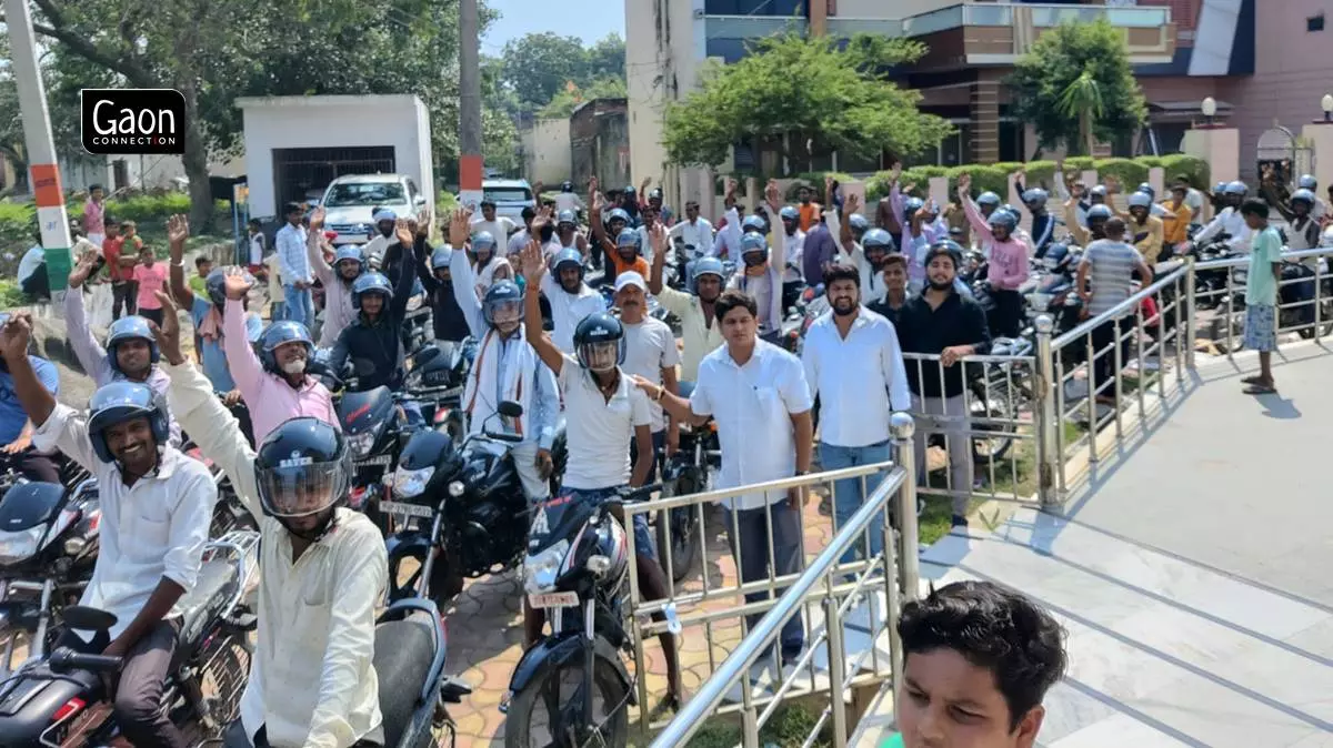 Villagers participating in a rally to spread awareness on road safety.