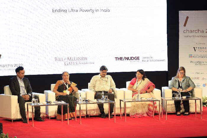 From left to right: Kunal Sharma, Director, Policy Training and Communication; Mr. R Subramaniyam, Secretary, Ministry of Social Justice; Smt. R Jaya, Additional Secretary, Ministry of Tribal Affairs; Smt. Neeta Kejriwal, Joint Secretary, Ministry of Rural Development; Anna ODonnell, Lead Social Development Specialist, World Bank