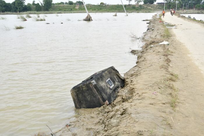 Magan Mandal's speaker was found submerged in water. Pic: Abhishek Verma 